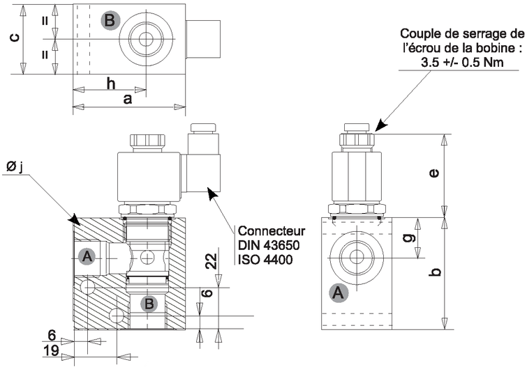 Schéma dimensions électrovanne à clapet double normalement fermée